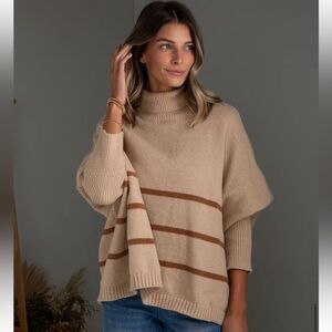 Dress Up Striped Beige Turtleneck Sweater